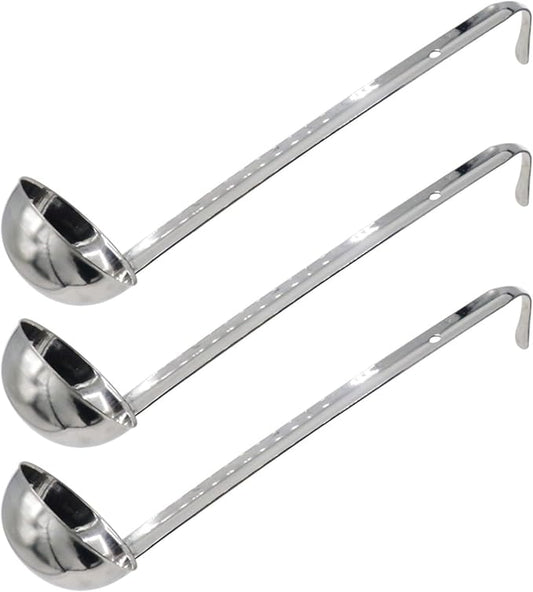 3 Pcs 3 oz Stainless Steel Soup Ladle Set, Long Handle Serving Spoons with Hooked Handles, Kitchen Cooking Utensils for Sauce Gravy Stew by Joyangy