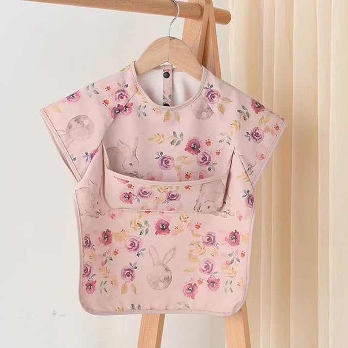 Waterproof Baby Bibs,Infant Toddler Extra Cover Feeding Bib With Food Catcher,Easy Clean & Washable