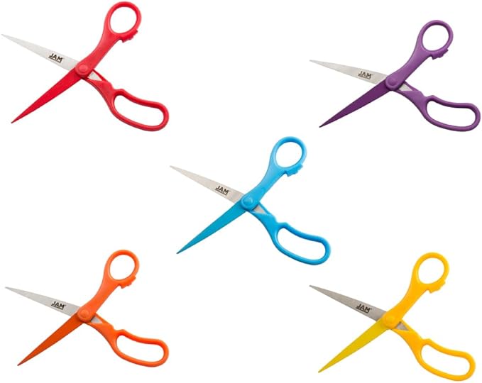 JAM PAPER Multi-Purpose Precision Scissors Set - 8 Inch - Rainbow Assortment - Ergonomic Handle & Stainless Steel Blades - 5/Pack - Image 2