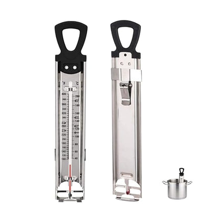 Stainless Steel Candy & Deep Fry Thermometer with Pot Clip & Handle - Analog Sugar Thermometer for Candy Making, Jam, Syrup, Oil, Chocolate, Brewing - Kitchen Cooking Food Thermometer