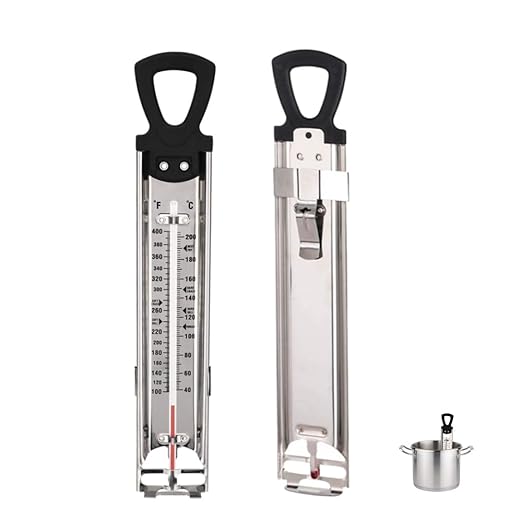 Stainless Steel Candy & Deep Fry Thermometer with Pot Clip & Handle - Analog Sugar Thermometer for Candy Making, Jam, Syrup, Oil, Chocolate, Brewing - Kitchen Cooking Food Thermometer