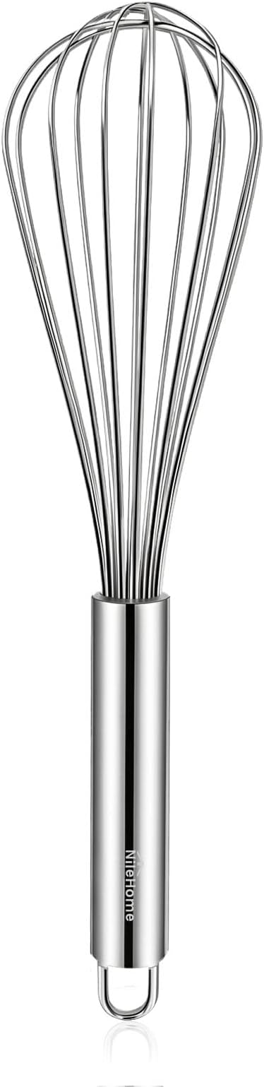 NileHome Stainless Steel Whisk 10" Kitchen Whisk Wisking Tool Kitchen Wisk Wire Whisks for Cooking, Whisking, Blending, Beating, Stirring by NileHome