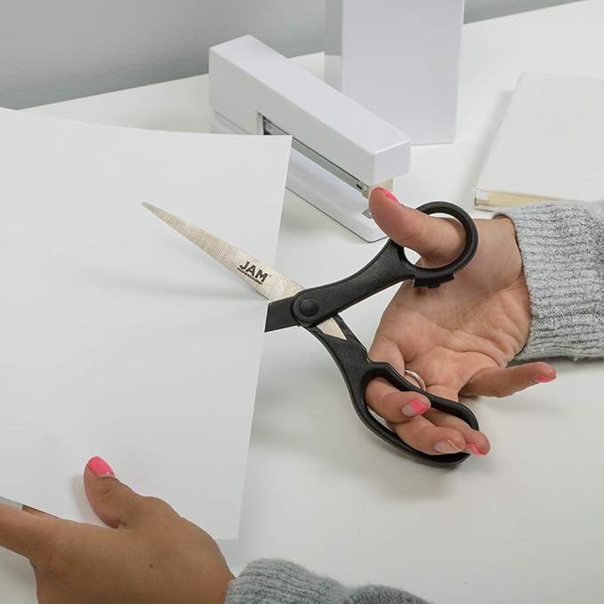 JAM PAPER Multi-Purpose Precision Scissors - 8 Inch - Black - Ergonomic Handle & Stainless Steel Blades - Sold Individually - Image 5