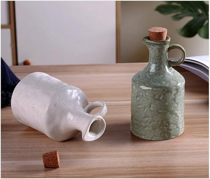Ceramic Olive Oil Dispenser with Cork Stopper, Reactive Glaze Texture Oil Bottle, Leak - Proof Small Spout for Kitchen, Great for Storing Vinegar, Wine, Soy Sauce, Lemon Juice (GREEN) - Image 5