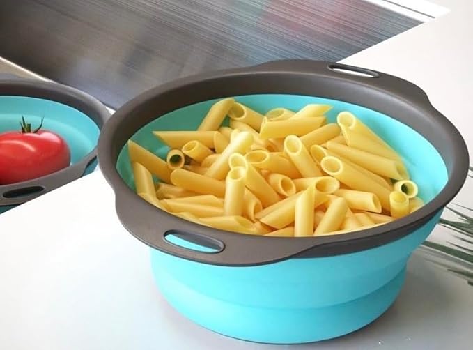 New and improved- Set of 3 Niklye Ultimate Kitchen Strainers—1×10” & 2×12” Collapsible Silicone Colanders. Now more durable and robust for everyday use with pasta, veggies, fruit & more. - Image 5