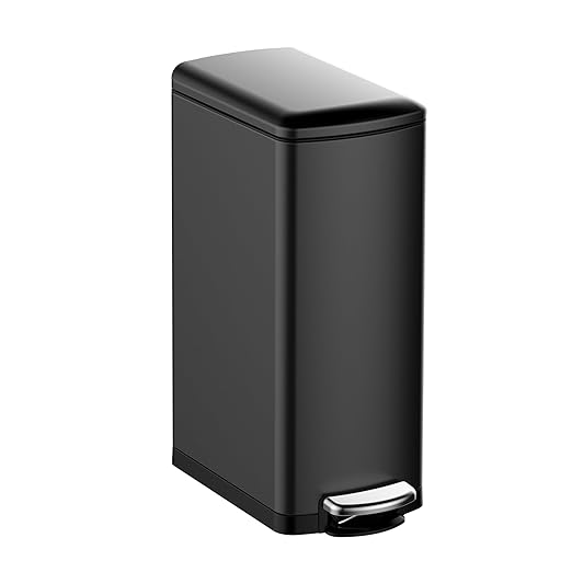 Garvee Slim Kitchen Trash Can 8 Gal, Skinny Stainless Steel Garbage Can with Removable Inner Bucket & Soft Close Lid, Narrow Trash Bin for Bathroom Living Room Office, Black