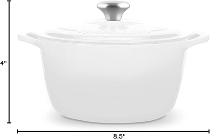 ROSSALLINI Signature Enameled Cast Iron Dutch Oven, Non-Stick Serving Pot with Tight Fitting Lid for Perfect Roasting, Baking, Sauteing, and Bread Making | 3.5Q (3.3L) - White