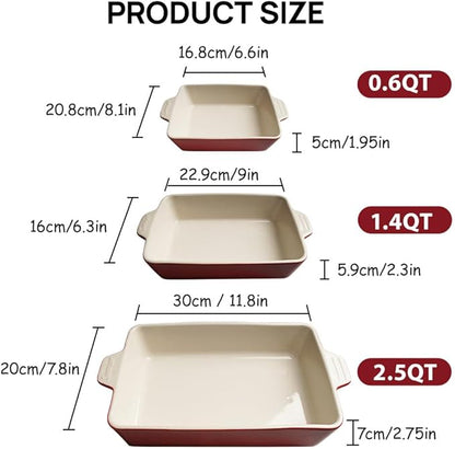 Sweejar Ceramic Bakeware Set, Rectangular Baking Dish for Oven Lasagna Pans for Cooking, Kitchen, Cake Dinner, Banquet and Daily Use, 11.8 x 7.8 x 2.75 Inches of Baking Pans (Red) - Image 6