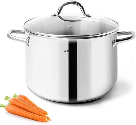HOMICHEF Small Stock Pot 4 Quart Nickel Free Stainless Steel - Small 4Qt Stockpot With Glass Lid - Soup Pot Cooking Pot 4 Quart by HOMICHEF