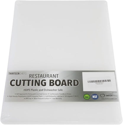Thirteen Chefs Plastic Cutting Board - 18 x 12 x 0.5 Inch, Professional Grade HDPE, NSF Approved, Large Size and Dishwasher Safe by ThirteenChefs