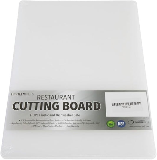 Thirteen Chefs Plastic Cutting Board - 18 x 12 x 0.5 Inch, Professional Grade HDPE, NSF Approved, Large Size and Dishwasher Safe by ThirteenChefs