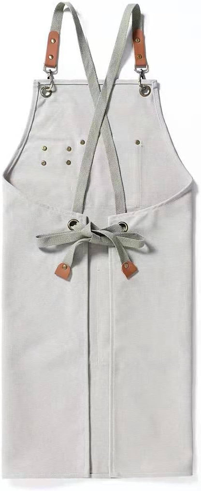 Tosewever Canvas Cross Back Chef Cotton Aprons for Men Women with Large Pockets - Image 2