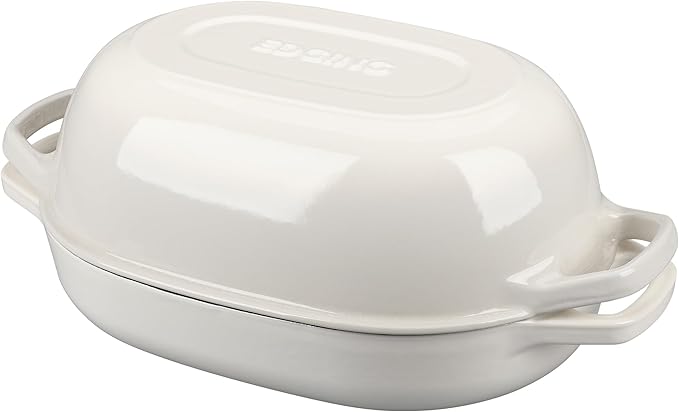 EDGING CASTING Enameled Cast Iron Oval Dutch Oven Pot with Lid, Dutch Oven for Sourdough Bread Baking, Bread Oven, Bread Dutch Oven, Oval Bread Pan, 7qt, White
