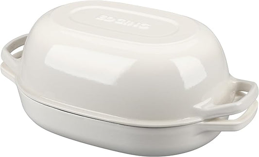 EDGING CASTING Enameled Cast Iron Oval Dutch Oven Pot with Lid, Dutch Oven for Sourdough Bread Baking, Bread Oven, Bread Dutch Oven, Oval Bread Pan, 7qt, White