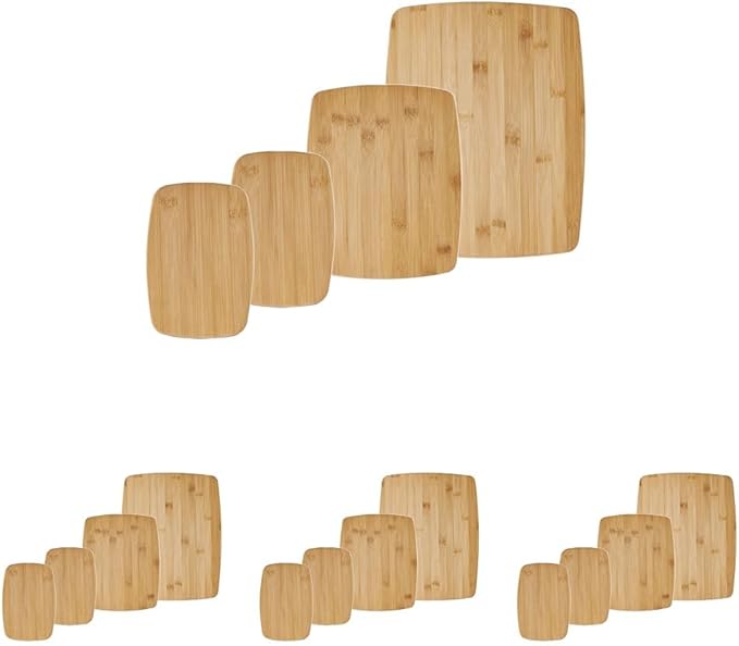 FARBERWARE 4-Piece Reversible Bamboo Cutting Board and Charcuterie Set,Assorted Sizes,Durable Wood Serving Boards for Cheese,Meats,and Prep,(Pack of 4) by Farberware
