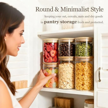 ComSaf Glass Storage Containers with Lids (0.6qt/1qt/1.5qt) Set of 6,Glass Pantry Storage Containers with Airtight Lid & lables for Dry Food, Snacks, Nuts, Stackable for Kitchen, Pantry Organization - Image 4