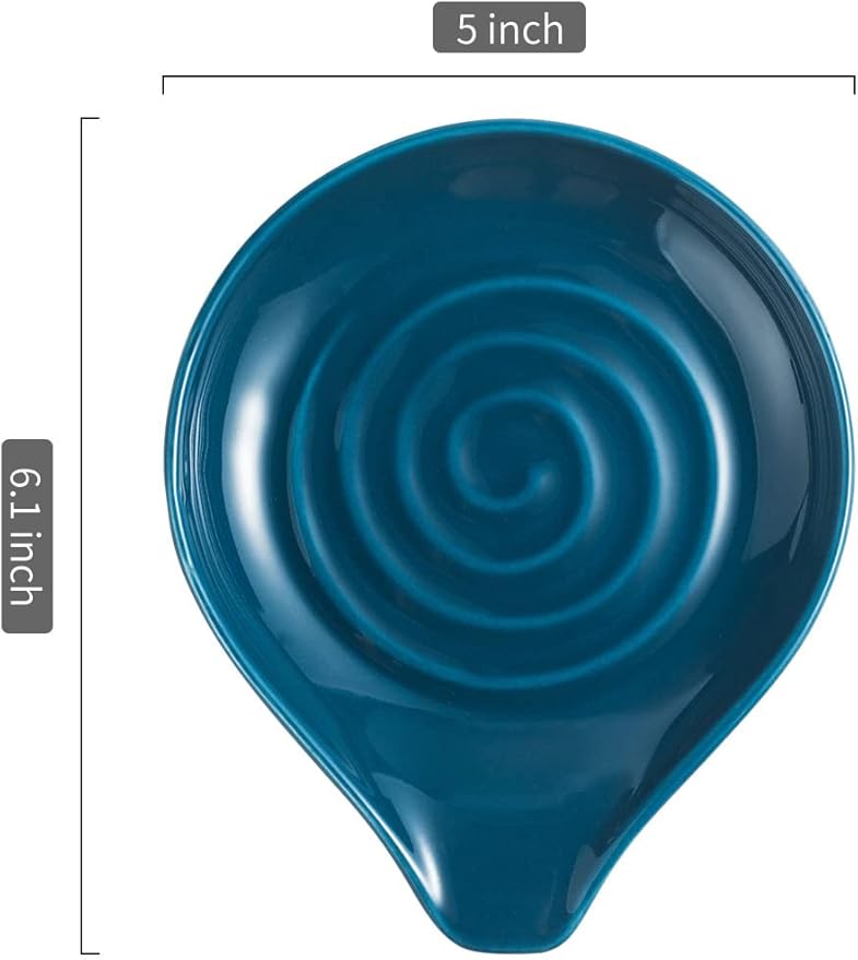 LAUCHUH Spoon Rest for Stove Top, Ceramic Spoon Holder for Kitchen Counter Large Spatula Holder for Ladles, Tongs, Farmhouse Kitchen Décor for Mother's Day, Heat-Resistant, Set of 2, 5 inch, Blue