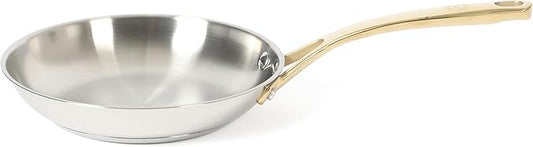 Martha Stewart Castelle 8-Inch Stainless Steel Frying Pan with Gold-Tone Handle – Tri-Ply Encapsulated Bottom, Oven Safe & Induction Safe Skillet for Searing and Sautéing by MarthaStewart