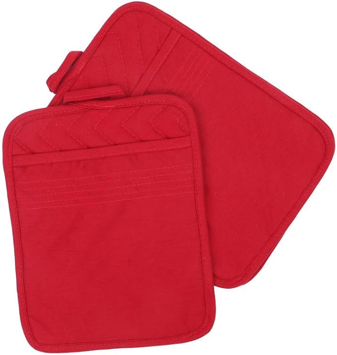 Anyi Pot Holders for Kitchen Heat Resistant, Cotton Hot Pads for Counter Table, Red Kitchen Pot Holders with Pocket - Image 5