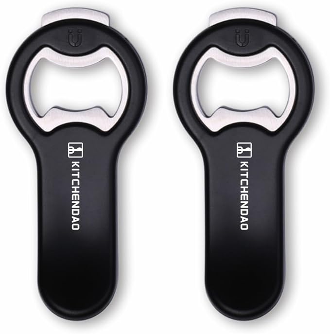 KITCHENDAO 2 in 1 Magnetic Beer Bottle Opener for Fridge and RV with Cap Catcher - Pop Can Soda Can Opener, Stick to Refrigerator for Easy Storage with Magnet, Gift for Men Husband Father- 2 Pack by KITCHENDAO