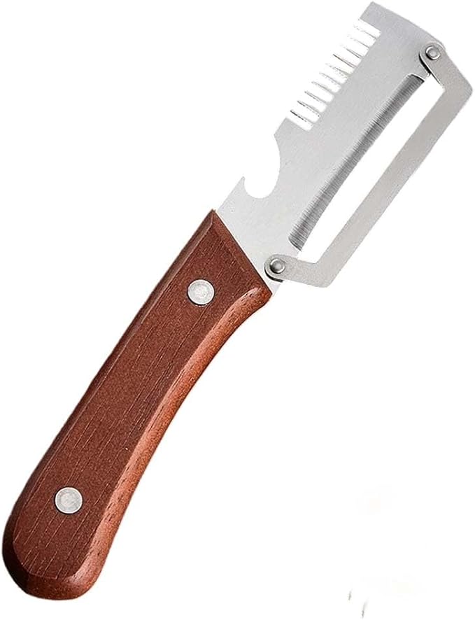 Multi-Functional Vegetable Peeler for Kitchen, Stainless Steel Blade with Wooden Handle and Bottle Opener, Scallion Shredder, Kitchen Tool for Fruit Veggie (1 PCS) by Qeuxv