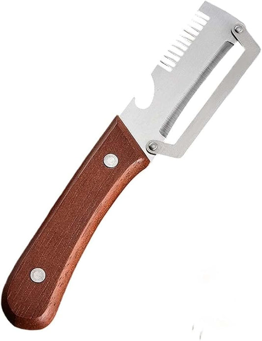 Multi-Functional Vegetable Peeler for Kitchen, Stainless Steel Blade with Wooden Handle and Bottle Opener, Scallion Shredder, Kitchen Tool for Fruit Veggie (1 PCS) by Qeuxv
