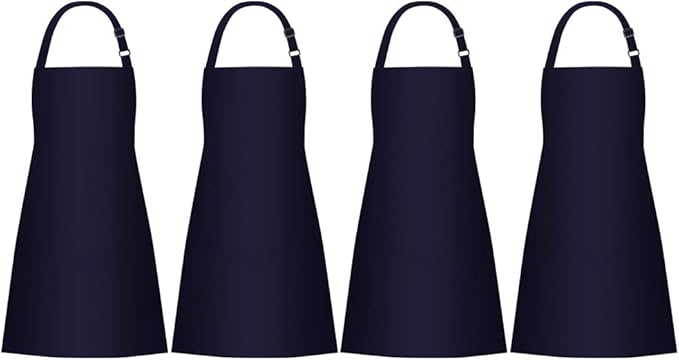 Jubatus 4 Pack Bib Aprons with 2 Pockets Cooking Chef Kitchen Apron for Women Men, Navy Blue by Jubatus
