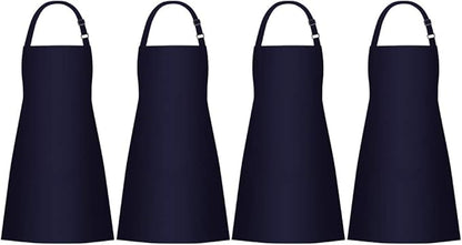 Jubatus 4 Pack Bib Aprons with 2 Pockets Cooking Chef Kitchen Apron for Women Men, Navy Blue by Jubatus