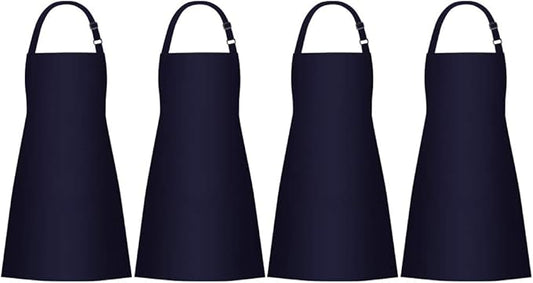 Jubatus 4 Pack Bib Aprons with 2 Pockets Cooking Chef Kitchen Apron for Women Men, Navy Blue by Jubatus
