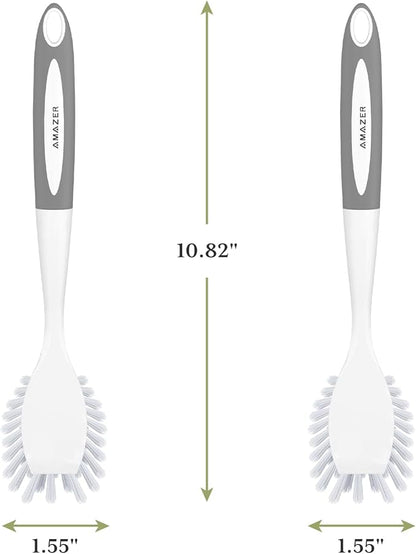 Amazer Dish Brush with Handle, 2 Pack Kitchen Scrub Brushes for Cleaning, Dish Scrubber with Stiff Bristles for Sink, Pots, Pans (Grey+Grey) - Image 3