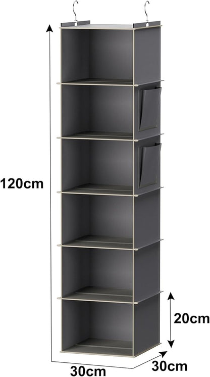 YOUDENOVA Hanging Closet Organizer and Storage, 6-Shelf Closet Hanging Storage Shelves, Grey