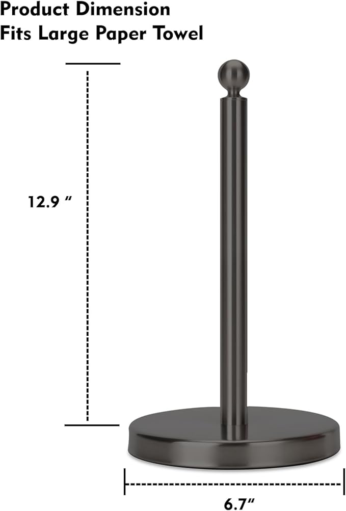 Kalitro Paper Towel Holder Countertop, Standing Paper Towel Roll Holder for Kitchen Bathroom, with Weighted Base for One-Handed Operation, No Wobbly (Stainless Steel Base, Black) - Image 4