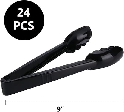 24 Pieces Disposable Serving Tongs, 9" Heavy-Duty Plastic Utensils, BPA-Free, Scalloped Grip Salad Tongs, Perfect for Buffets, BBQ, Parties & Catering, Black - Image 2