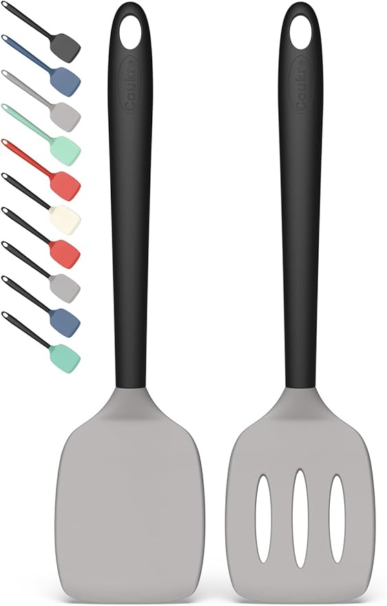 Coukre 2 Pack Silicone Spatula Set, High Heat Resistant, BPA Free Kitchen Spatula, Solid & Slotted Turner for Non-Stick Pans, Sautéing, and Flipping (2, Gray) by Coukre