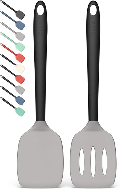 Coukre 2 Pack Silicone Spatula Set, High Heat Resistant, BPA Free Kitchen Spatula, Solid & Slotted Turner for Non-Stick Pans, Sautéing, and Flipping (2, Gray) by Coukre