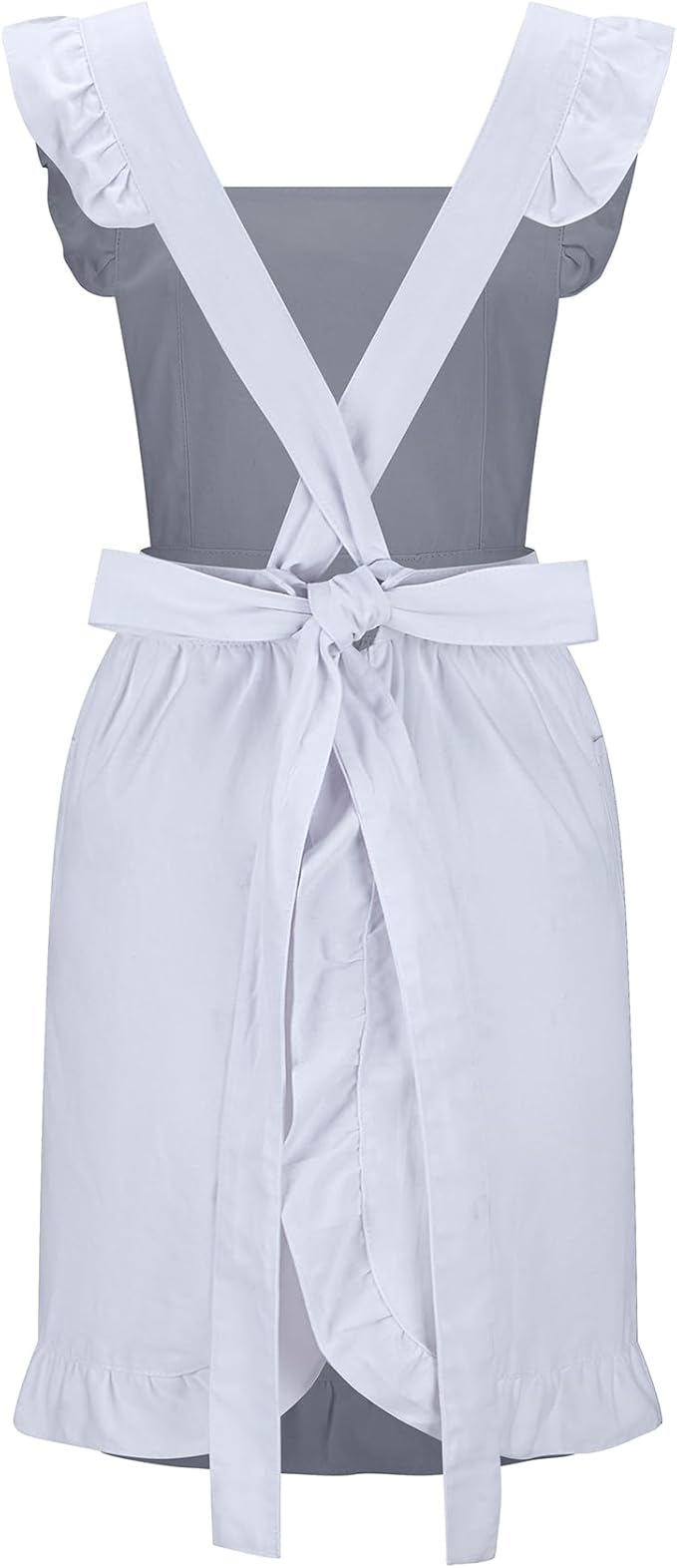 Hyzrz Retro Adjustable Ruffle Aprons with Pockets for Women Girls Vintage Cross Back Pinafore Dress Maid Costume Apron