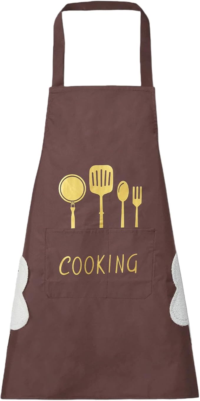 DILLMAN Women Kitchen Apron with Hand Wipe Pockets，Big Pocket,Hand-wiping, Waterproof for Cooking Baking