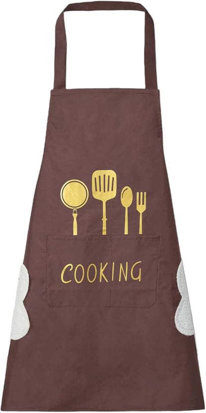 DILLMAN Women Kitchen Apron with Hand Wipe Pockets，Big Pocket,Hand-wiping, Waterproof for Cooking Baking