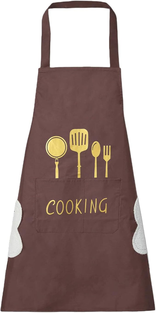 DILLMAN Women Kitchen Apron with Hand Wipe Pockets，Big Pocket,Hand-wiping, Waterproof for Cooking Baking