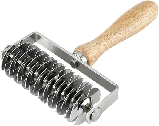 Stainless Steel Dough Lattice Roller Cutter with Wood Handle,Cookie Pie Dessert Pizza Bread Pastry Crust Roller Cutter