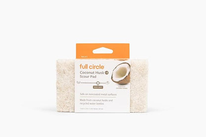 Full Circle Heavy Duty Scour Pads, Pack of 3 – Plant-Based Coconut Shell Scrubbers Made with Recycled Materials, Safe for Nonstick Cookware by FULLCIRCLE