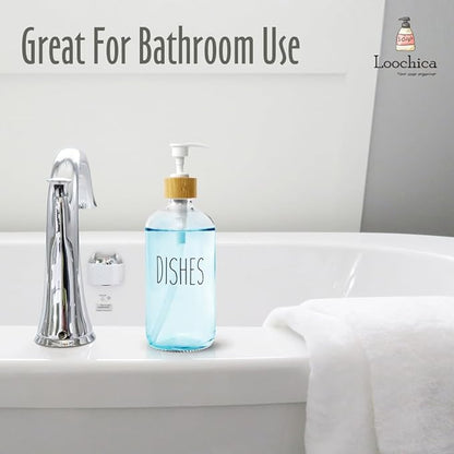 LOOCHICA Dish Clear Glass Soap Dispenser with Plastic Pump, 16 Oz Transparent Dish Soap Dispenser Set Refillable Reusable Apothecary Soap Pump Dispenser Bottles for Bathroom and Kitchen - Image 8