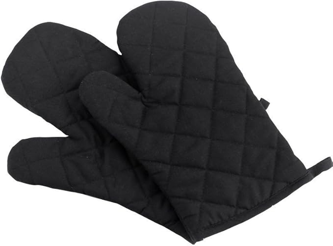 Oven Mitts, Premium Heat Resistant Kitchen Gloves Cotton & Polyester Quilted Oversized Mittens, Black