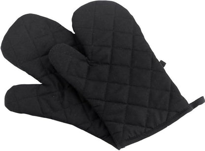 Oven Mitts, Premium Heat Resistant Kitchen Gloves Cotton & Polyester Quilted Oversized Mittens, Black