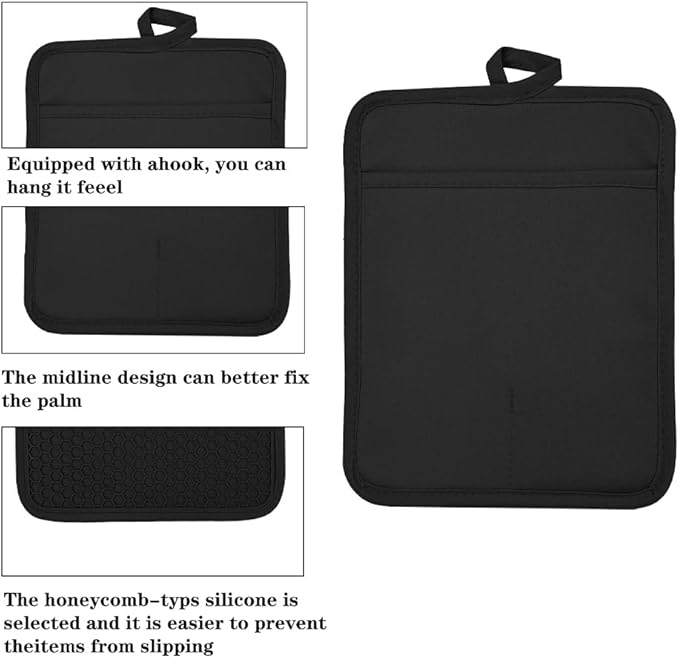 Oven Pot Holder with Pocket Cotton Heat Resistant Coaster Potholder Kitchen Hot Pad Oven Mitts for Cooking and Baking Square 7"x9" (Black, Silicone) - Image 3