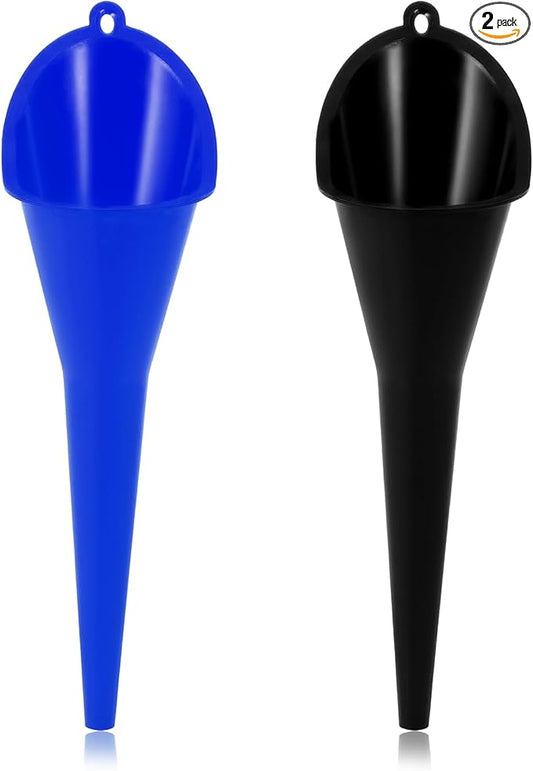 2 PCS Oil Funnel, Multi-Purpose Plastic Long Neck Oil Funnel, Automotive Use Funnels for Filling Oils Lubricants Water Diesel, Kitchen Funnels for Filling Bottles Jars (Blue+Black)