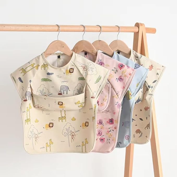 Waterproof Baby Bibs,Infant Toddler Extra Cover Feeding Bib With Food Catcher,Easy Clean & Washable