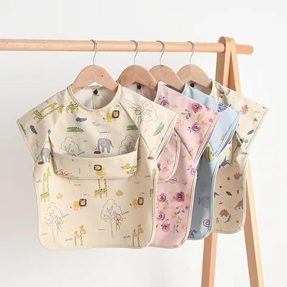 Waterproof Baby Bibs,Infant Toddler Extra Cover Feeding Bib With Food Catcher,Easy Clean & Washable
