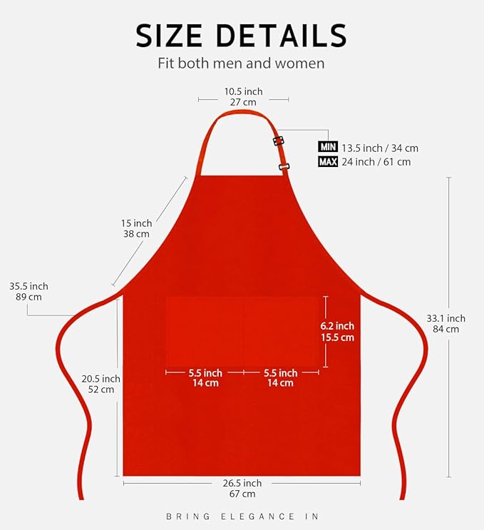 Syntus Apron for Men Women, Adjustable Cooking Kitchen Chef Aprons with 2 Pockets, Cotton/Polycotton/Polyester - Image 2