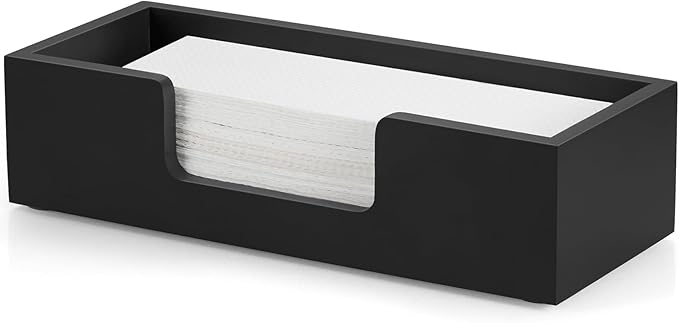 Paper Towel Dispenser Countertop, Wood Bathroom Paper Towel Holder, Black Napkin Holder for Kitchen, Countertop Multifold C-Fold, Z-Fold, Trifold Paper Hand Towel Dispenser for Toilet, Black by Bivvclaz
